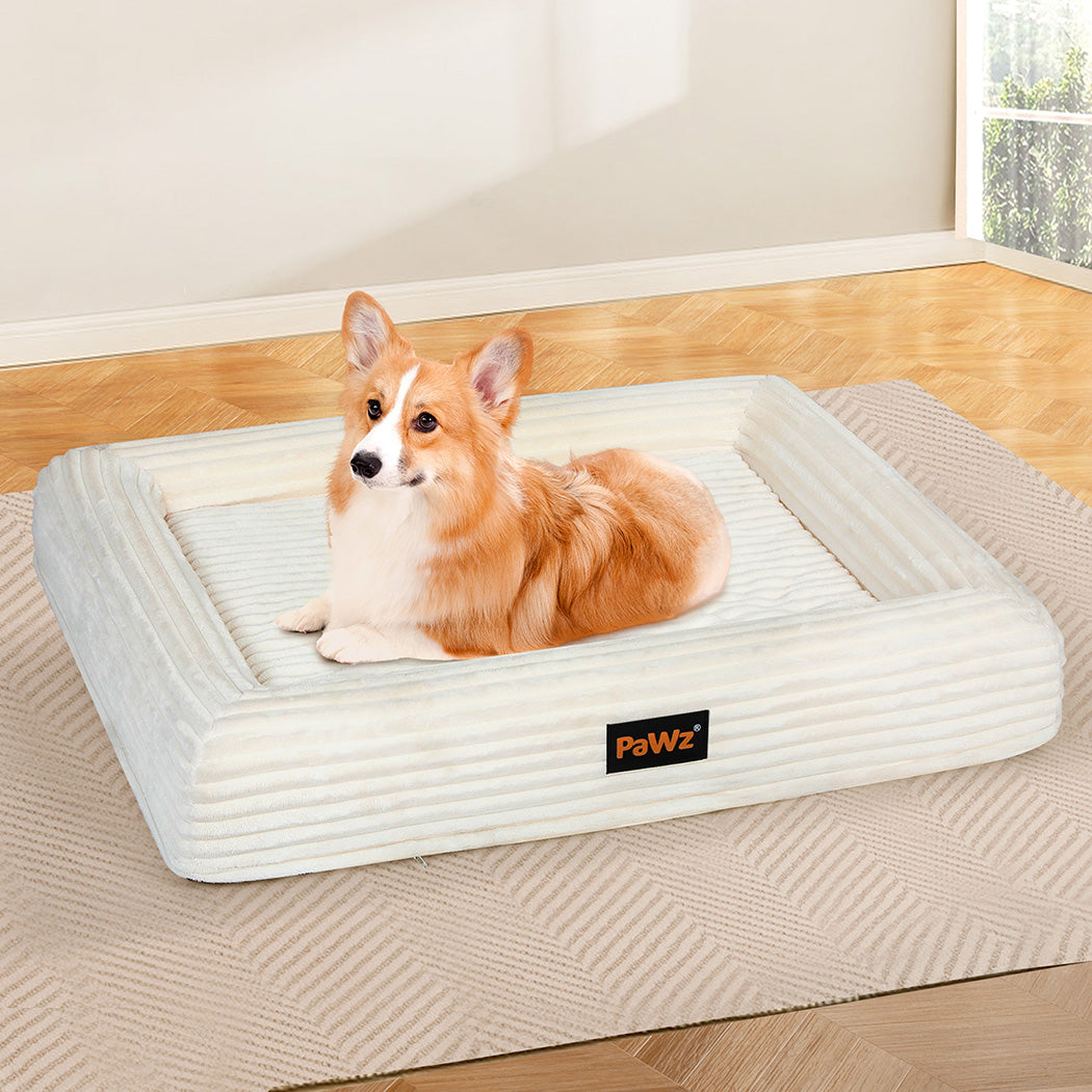 Pawz L Size Orthopedic Dog Bed with Corduroy Removable Cover Waterproof Washable Beige-2018816793514217479