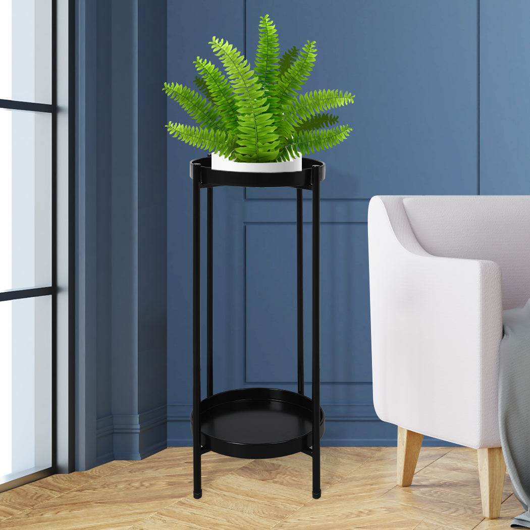 Levede 2 Tier Plant Stand Outdoor Indoor Black Large-2018816746772893702