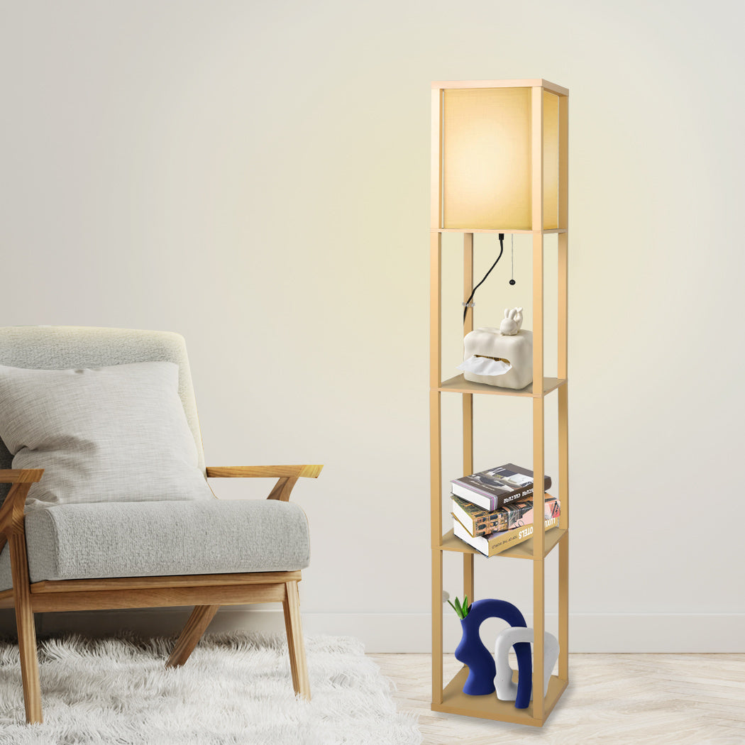 EMITTO Floor Lamp LED Storage Shelf Khaki-2006733078411743239