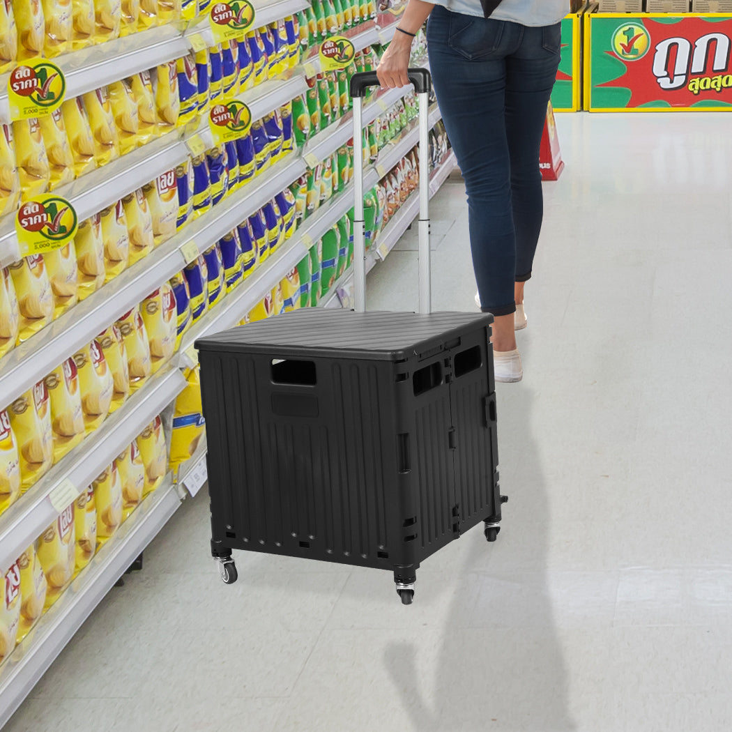 Folding Shopping Trolley Cart Portable Black-2006733034182807559