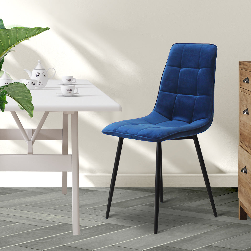 Levede 4x Dining Chairs Kitchen Velvet Blue-1954802984198213639