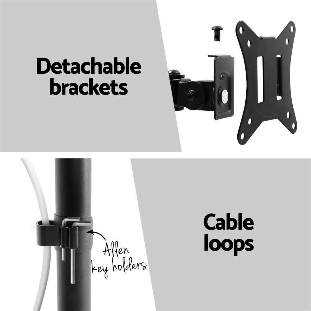 Artiss Dual Monitor Arm Stand - Adjustable Freestanding Bracket for 17-32 HD LED TVs