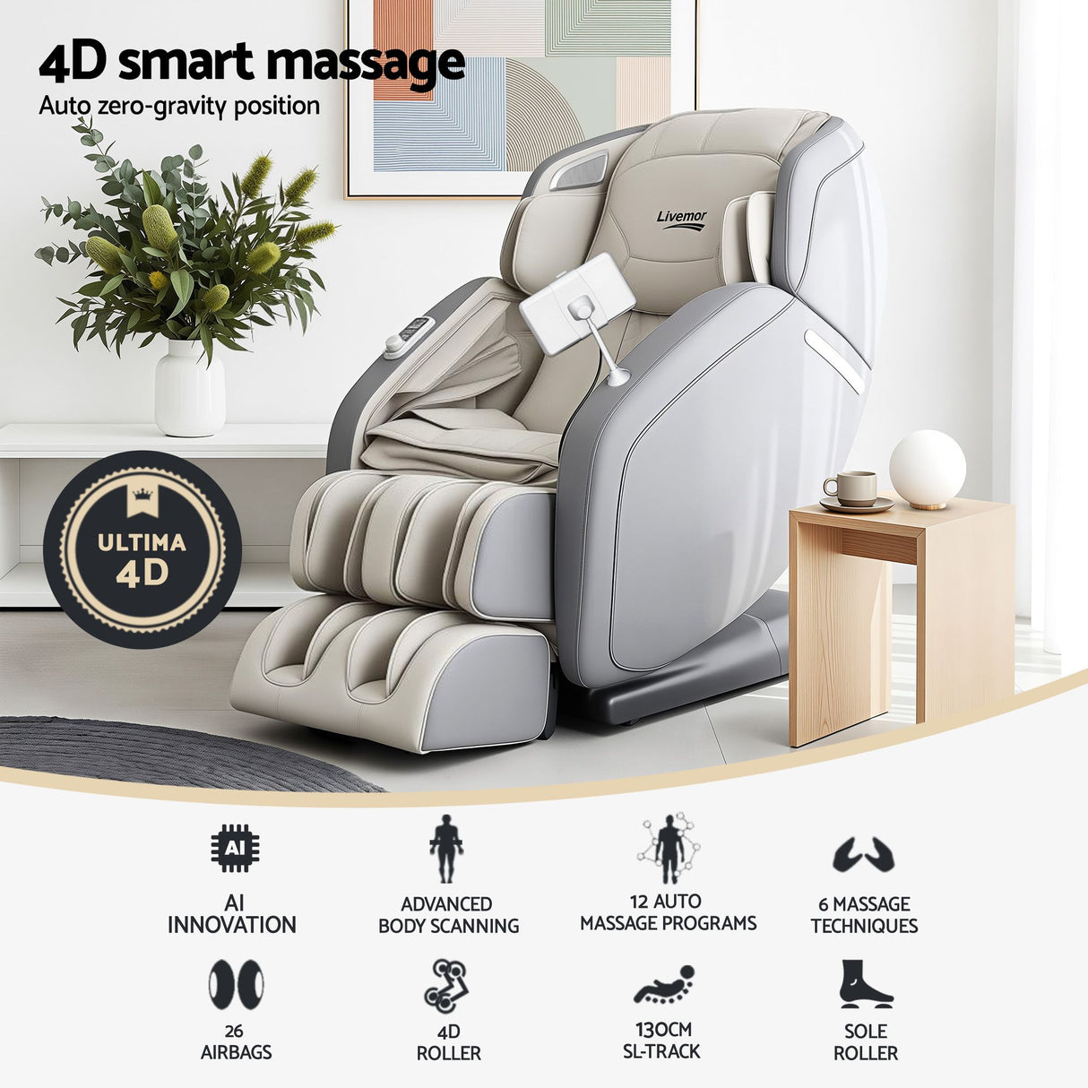 Livemor 4D Massage Chair Electric Recliner Home Massager Gary