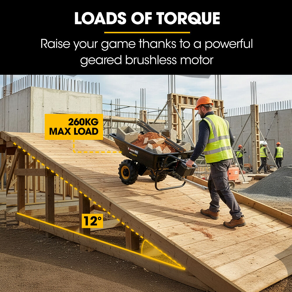 BAUMR-AG 40V Li-ion 300KG / 300L Wheelbarrow, ATV Tow Bar, Deep V-tread Tyre, 7.5Ah Lithium Battery, 2 Wheel Direct Drive