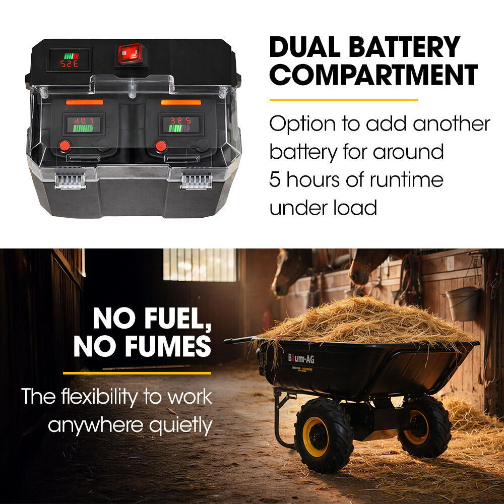 BAUMR-AG 40V Li-ion 300KG / 300L Wheelbarrow, ATV Tow Bar, Deep V-tread Tyre, 7.5Ah Lithium Battery, 2 Wheel Direct Drive
