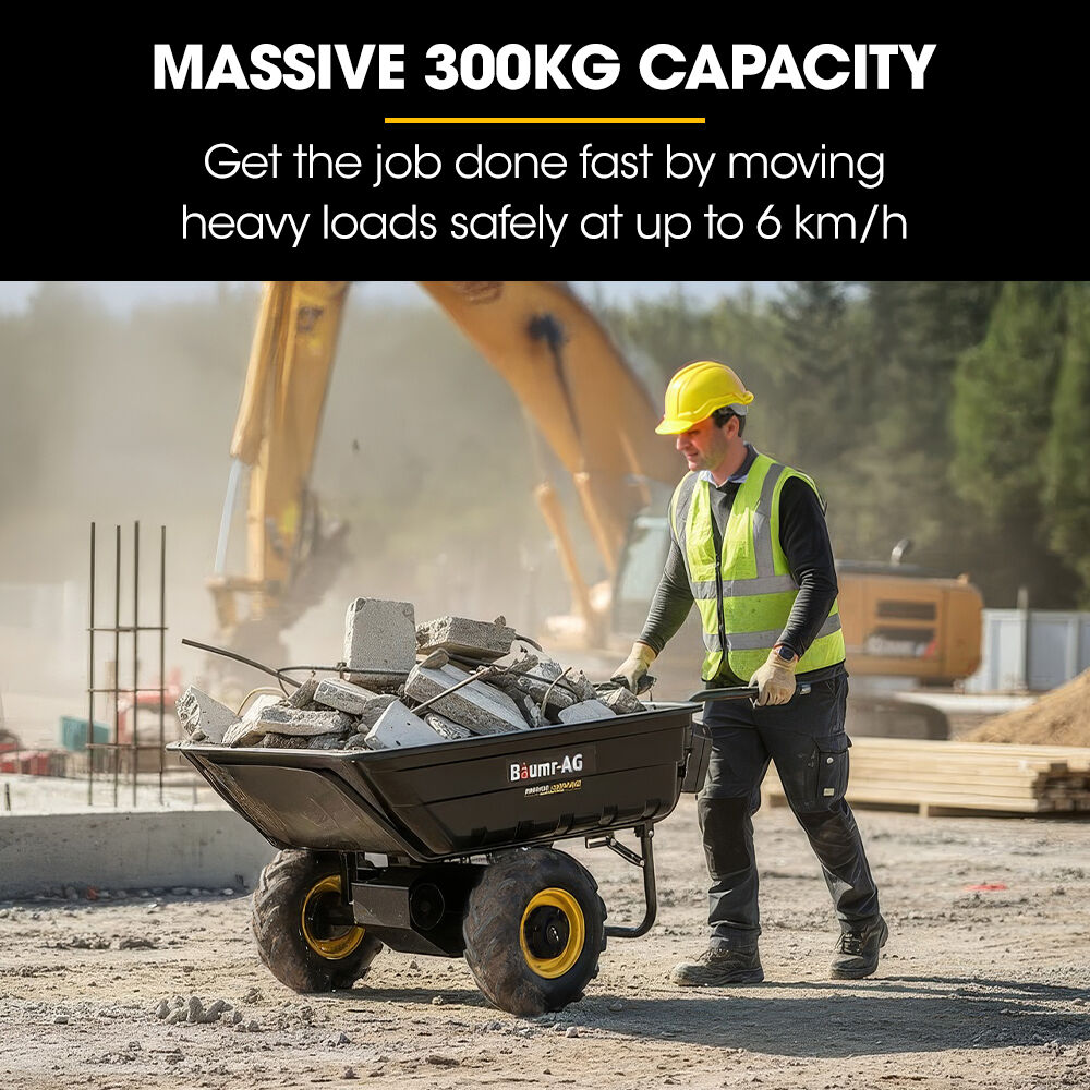 BAUMR-AG 40V Li-ion 300KG / 300L Wheelbarrow, ATV Tow Bar, Deep V-tread Tyre, 7.5Ah Lithium Battery, 2 Wheel Direct Drive