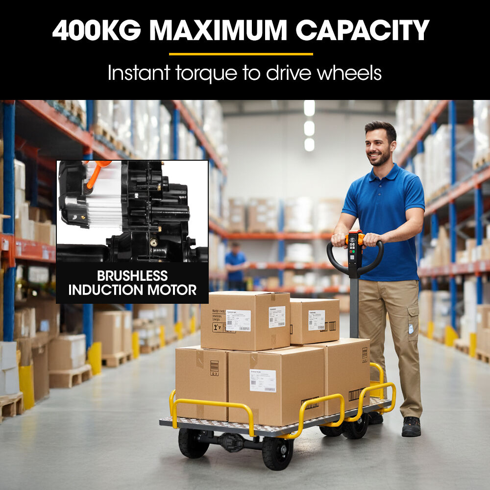 BAUMR-AG 40V Li-ion 400kg Electric Powered Platform Trolley, Adjustable Tray, Utility Cart Trolley for Warehouse Logistics Worksite