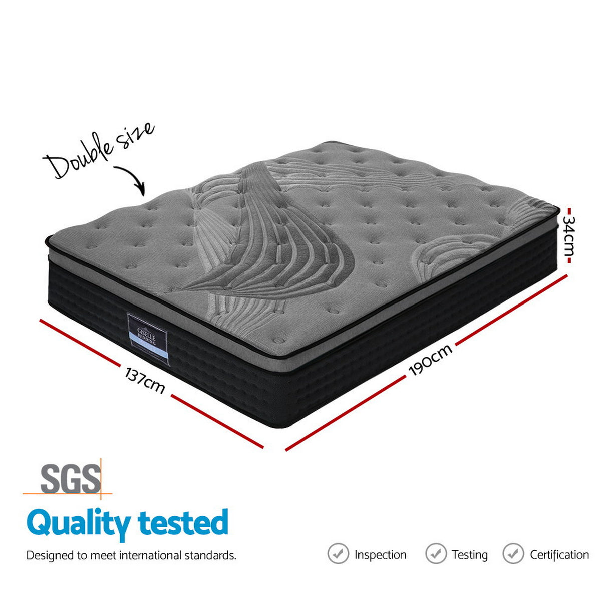 Giselle Bedding 34cm Mattress Bamboo Cover Double