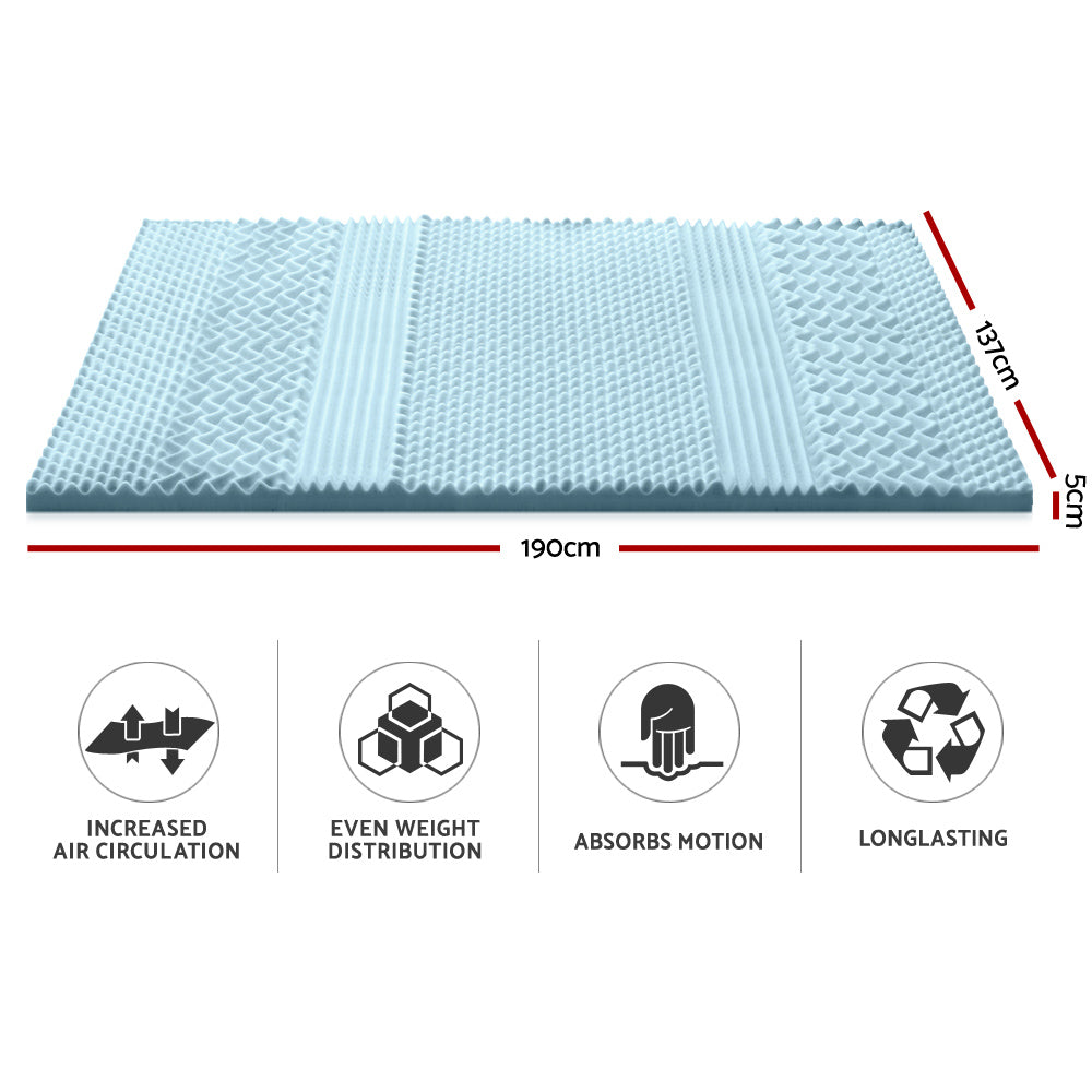 Giselle Bedding 5cm Double Cool Gel Memory Foam Mattress Topper with Bamboo Cover - 7-Zone Design