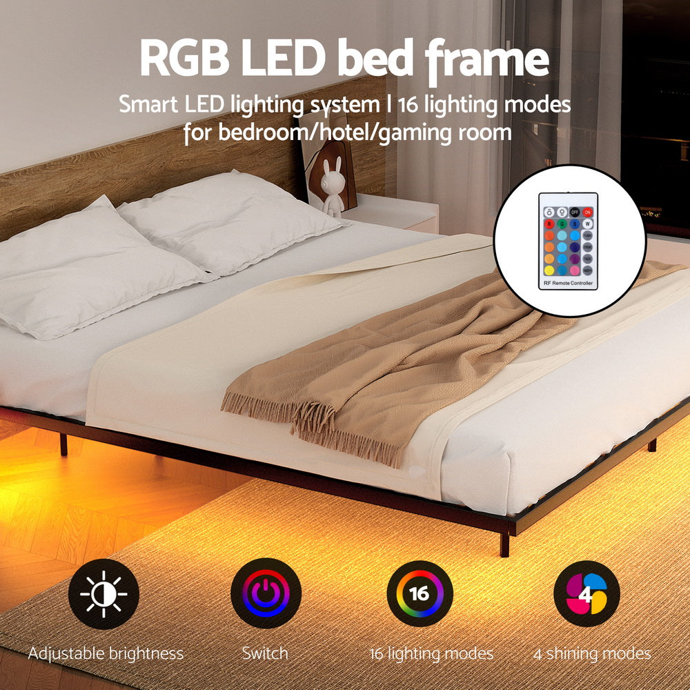 Artiss Queen Bed Frame,Floating Metal Bed Frame with Smart LED Lights - Sturdy Metal Platform Bed Base, Silent Design, Tool-Free Assembly, 300KG