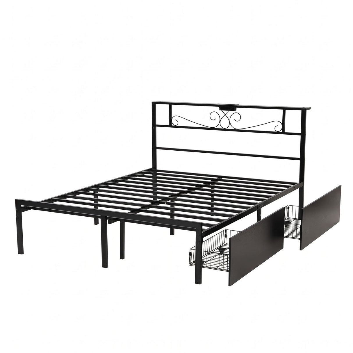 Artiss Queen Bed Frame with Charging Station & Storage Drawers Metal