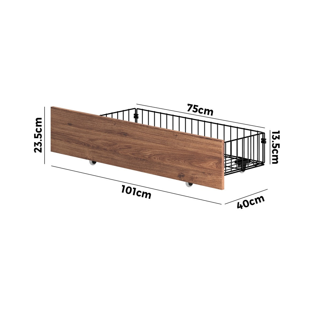 Oikiture 2x Bed Frame Storage Drawers with Wheels Metal Brown