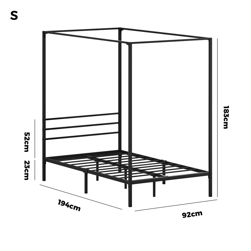 Oikiture Metal Canopy Bed Frame Single Size Platform