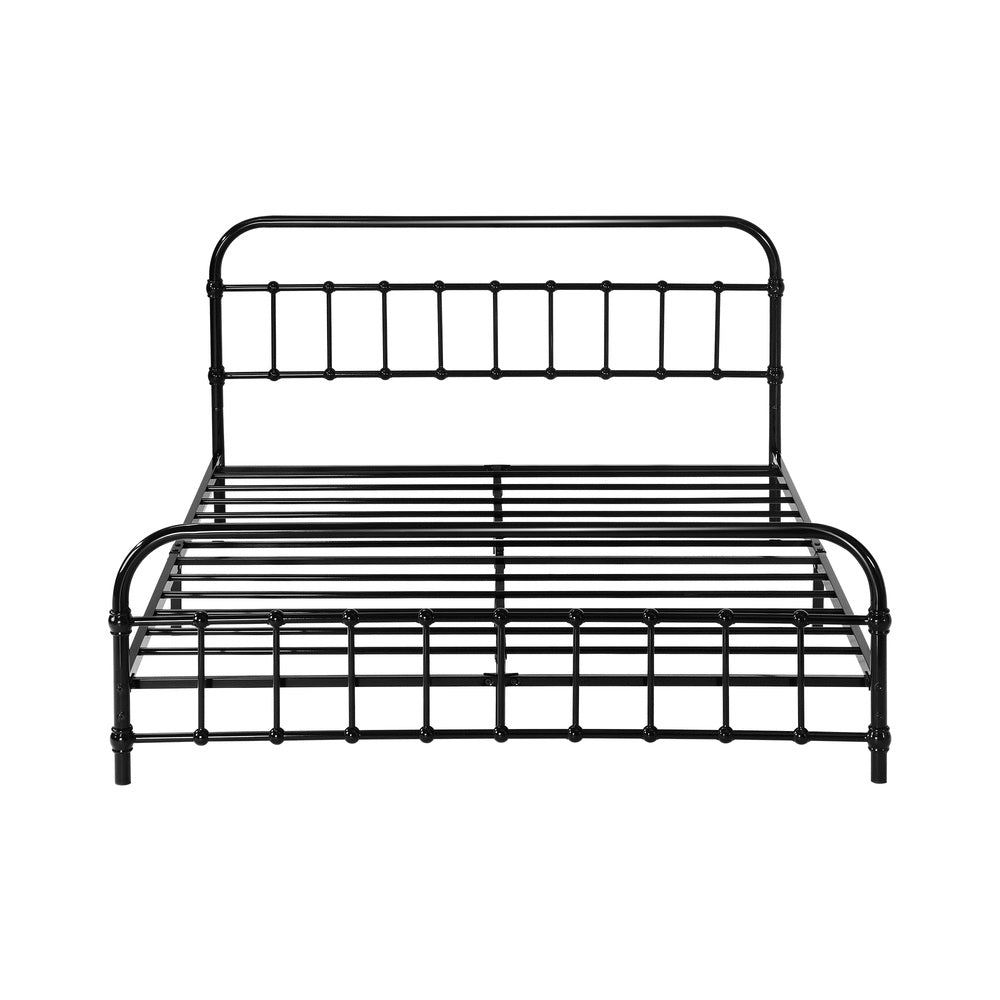 Oikiture Metal Bed Frame Queen Size Railing-style Black
