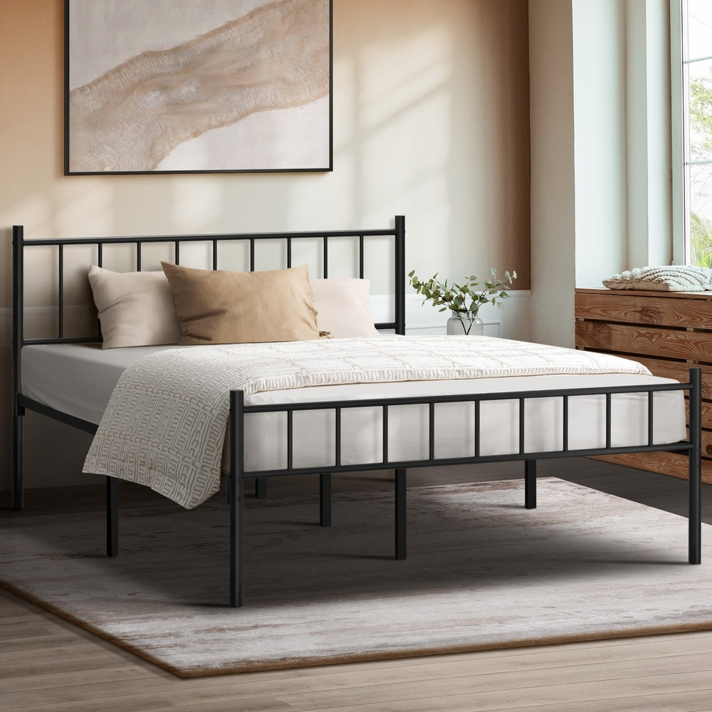 Oikiture Bed Frame Queen Size Metal Base Platform Black COMA