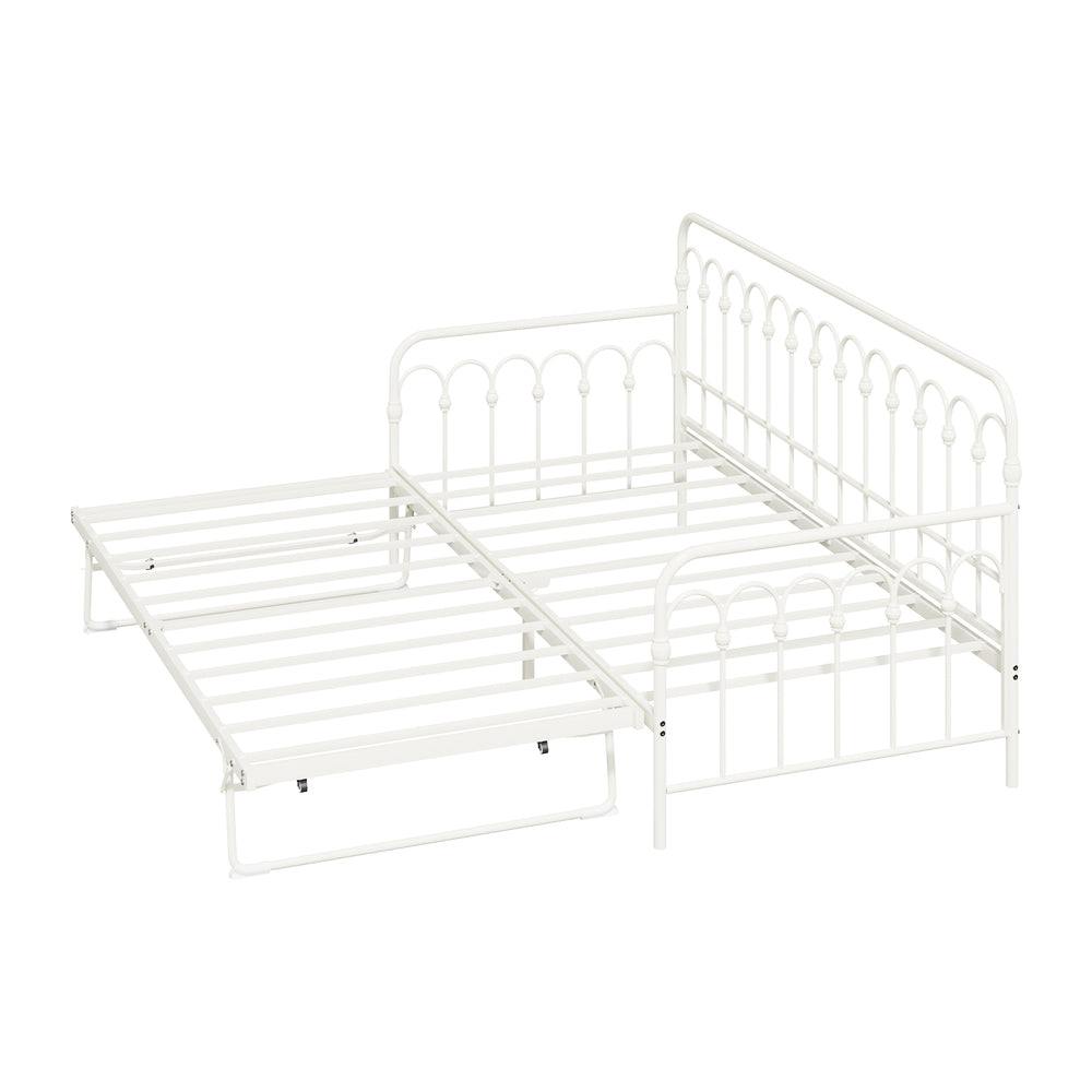 Oikiture Trundle Bed Frame Daybed Single Size Base Metal Beige