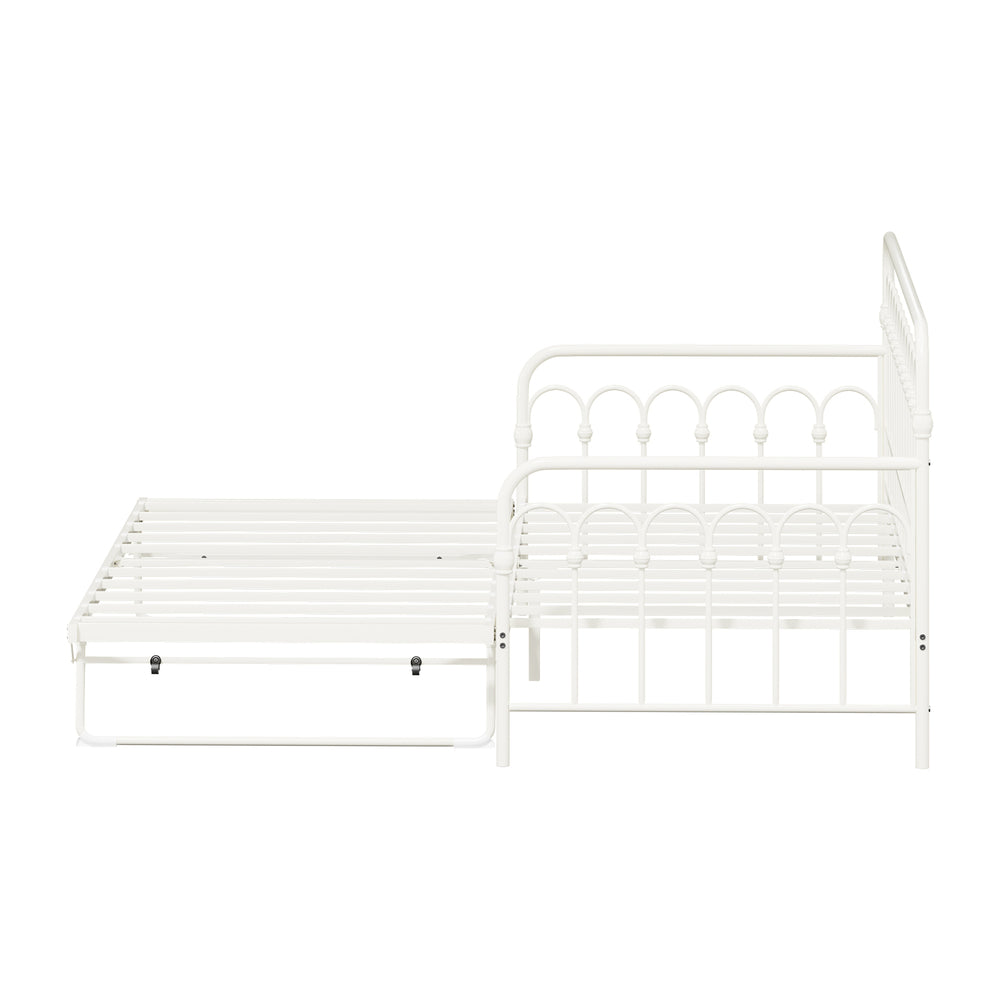 Oikiture Trundle Bed Frame Daybed Single Size Base Metal Beige