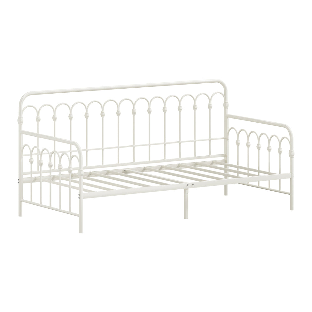 Oikiture Metal Daybed Frame Single Size Sofa Bed Steel Slat Beige
