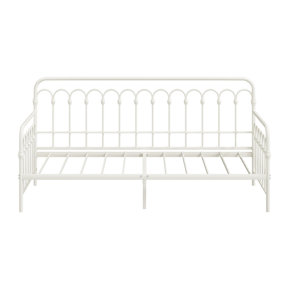 Oikiture Metal Daybed Frame Single Size Sofa Bed Steel Slat Beige
