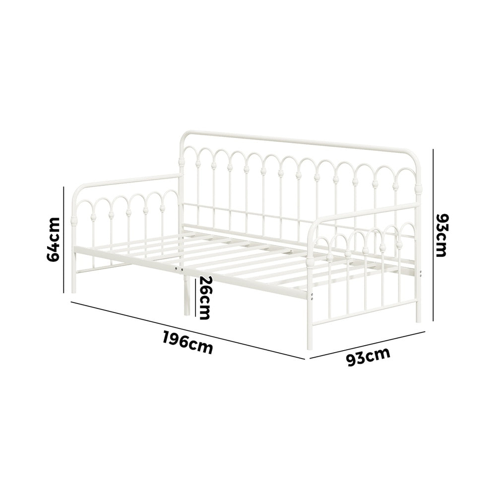 Oikiture Metal Daybed Frame Single Size Sofa Bed Steel Slat Beige