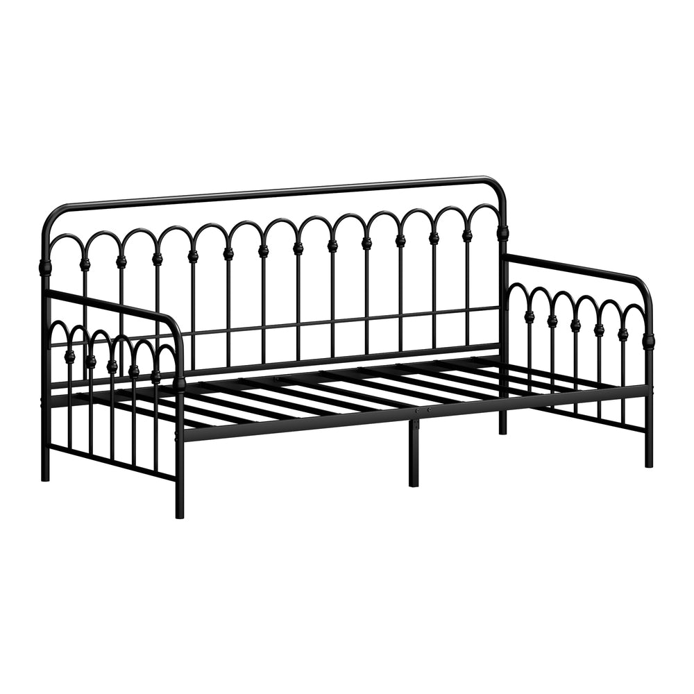 Oikiture Metal Daybed Frame Single Size Sofa Bed Steel Slat Black