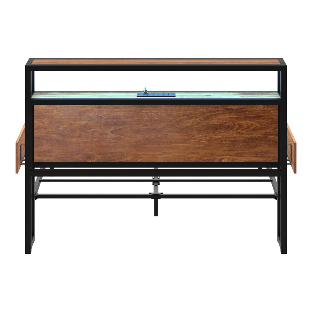 Oikiture Metal Bed Frame Double LED Storage Headboard USB Charging & 2 Drawers