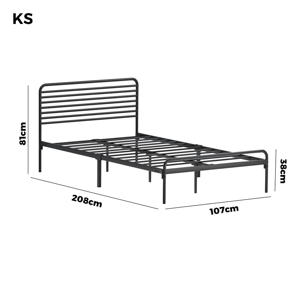 Oikiture King Single Metal Bed Frame Railing-style Black