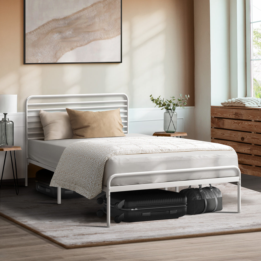 Oikiture Metal Bed Frame King Single Platform White