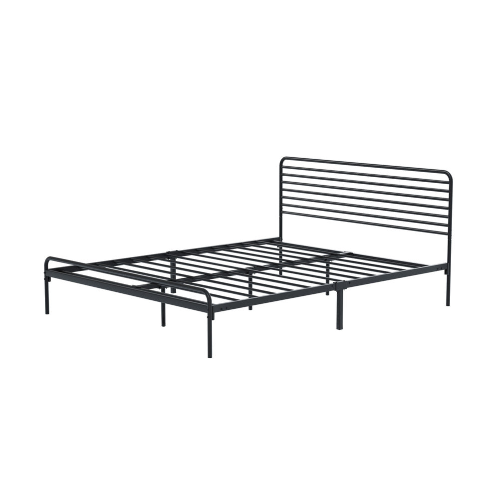 Oikiture Queen Metal Bed Frame Railing-style Black