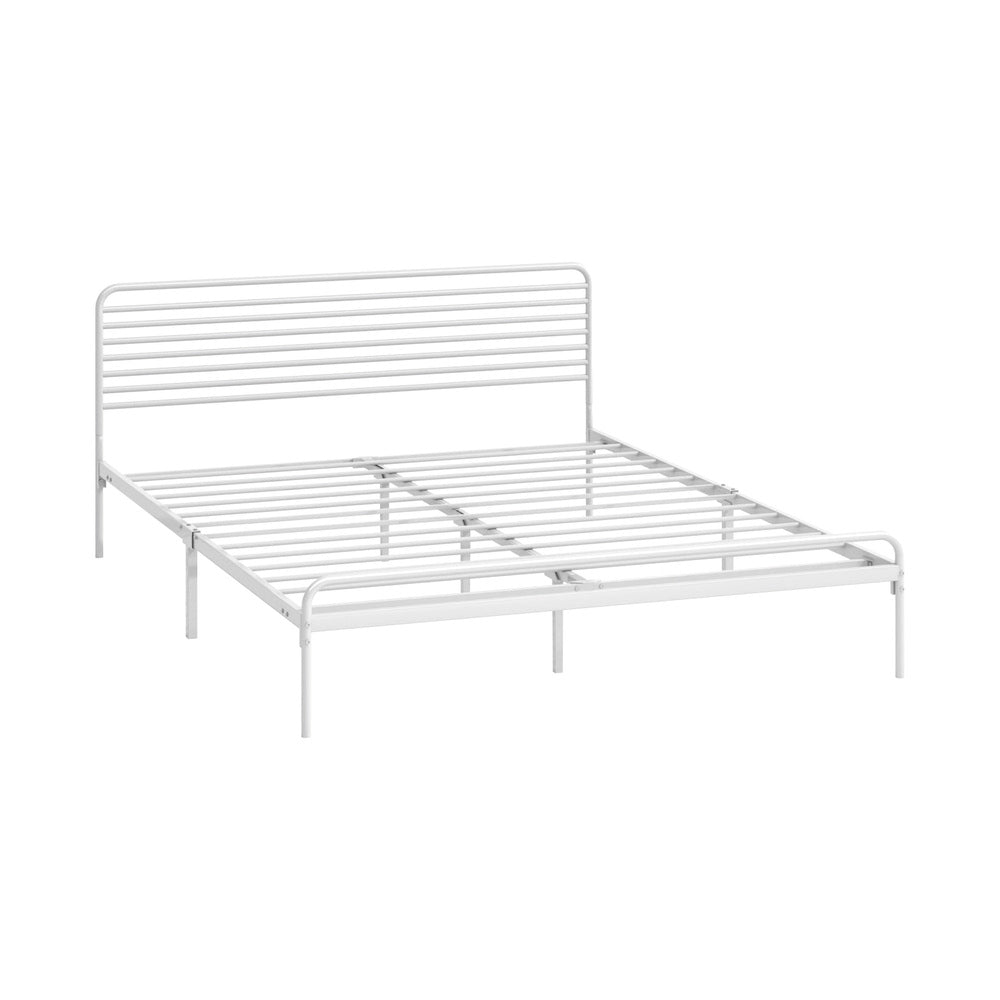Oikiture Metal Bed Frame Queen Size Platform White