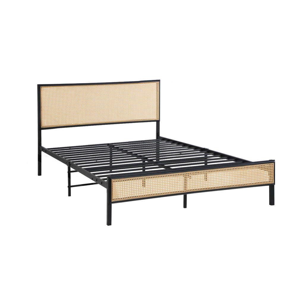 Oikiture Metal Bed Frame King Single Size with Rattan Board