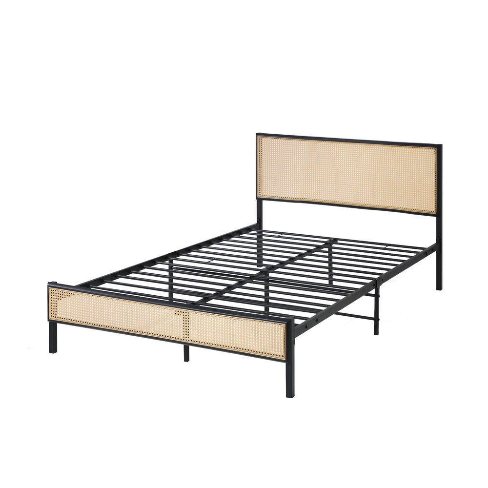 Oikiture Metal Bed Frame King Single Size with Rattan Board
