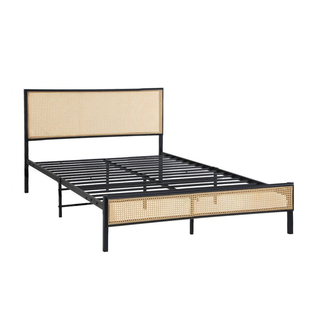 Oikiture Metal Bed Frame King Single Size with Rattan Board
