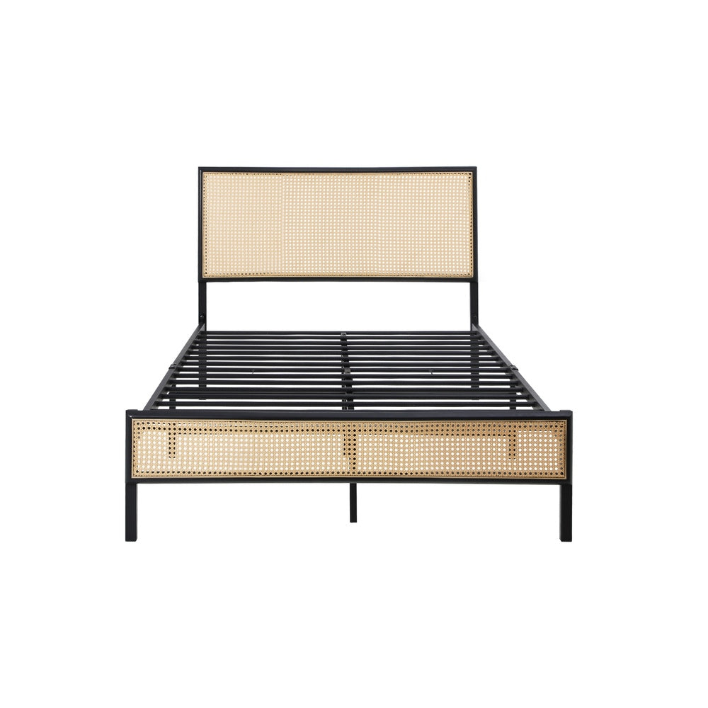 Oikiture Metal Bed Frame King Single Size with Rattan Board