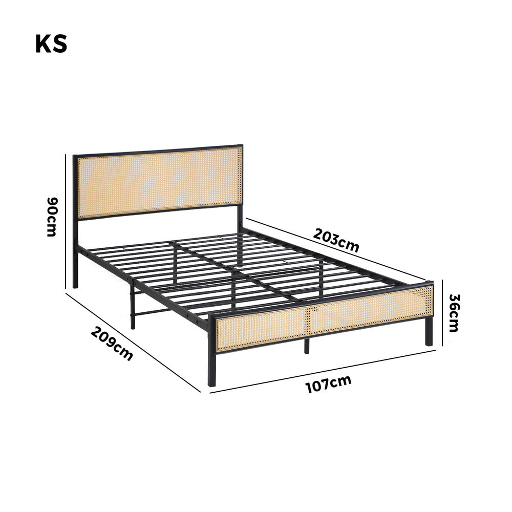 Oikiture Metal Bed Frame King Single Size with Rattan Board
