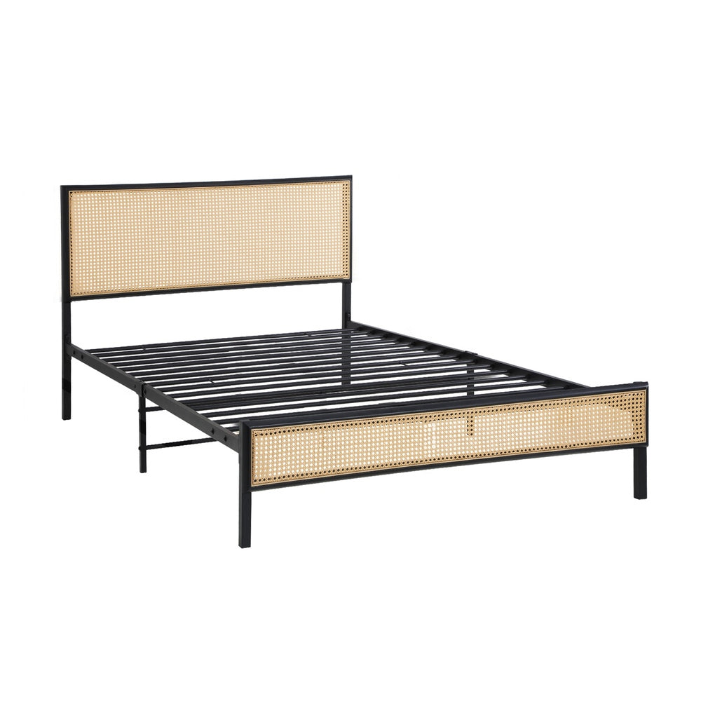 Oikiture Metal Bed Frame Single Size with Rattan Board