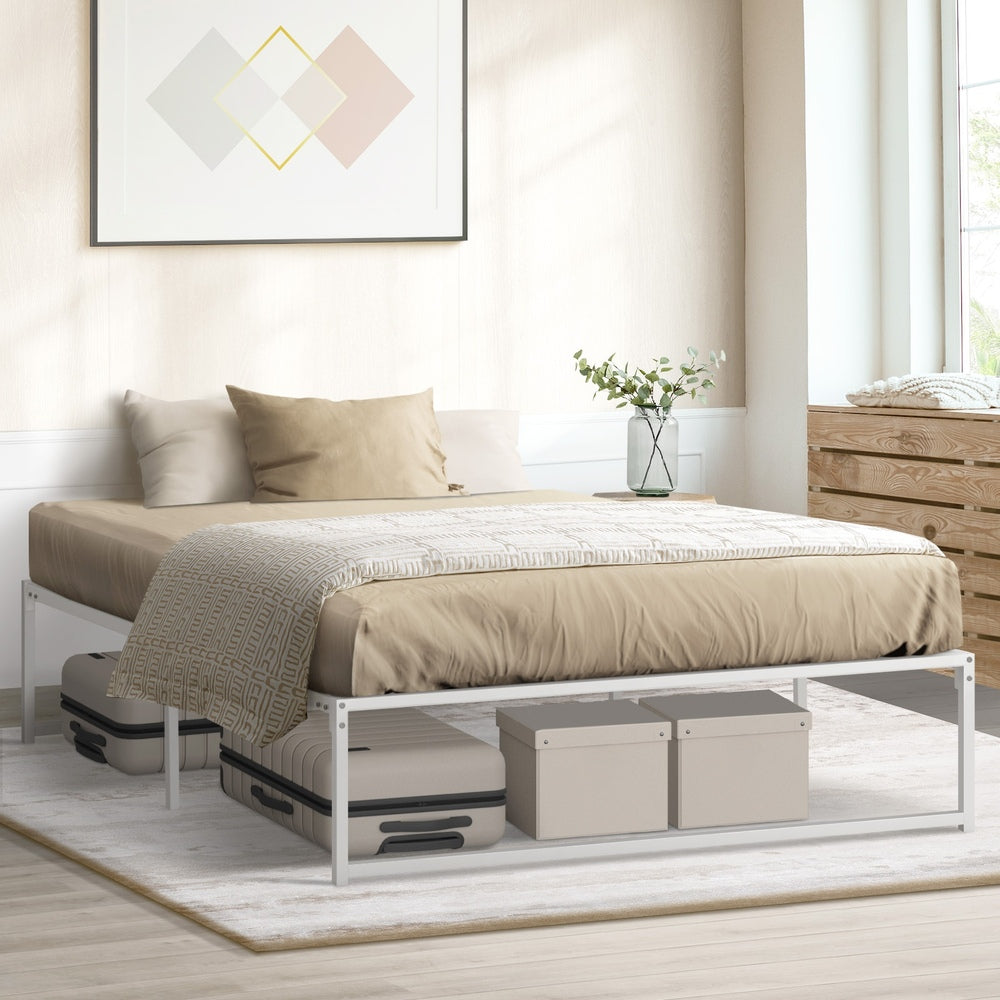 Oikiture Metal Bed Frame Double Size Bed Base White