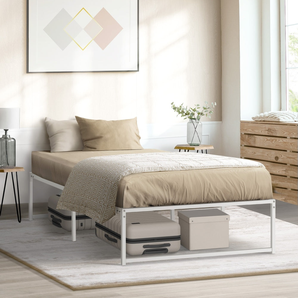 Oikiture Metal Bed Frame King Single Bed Base White