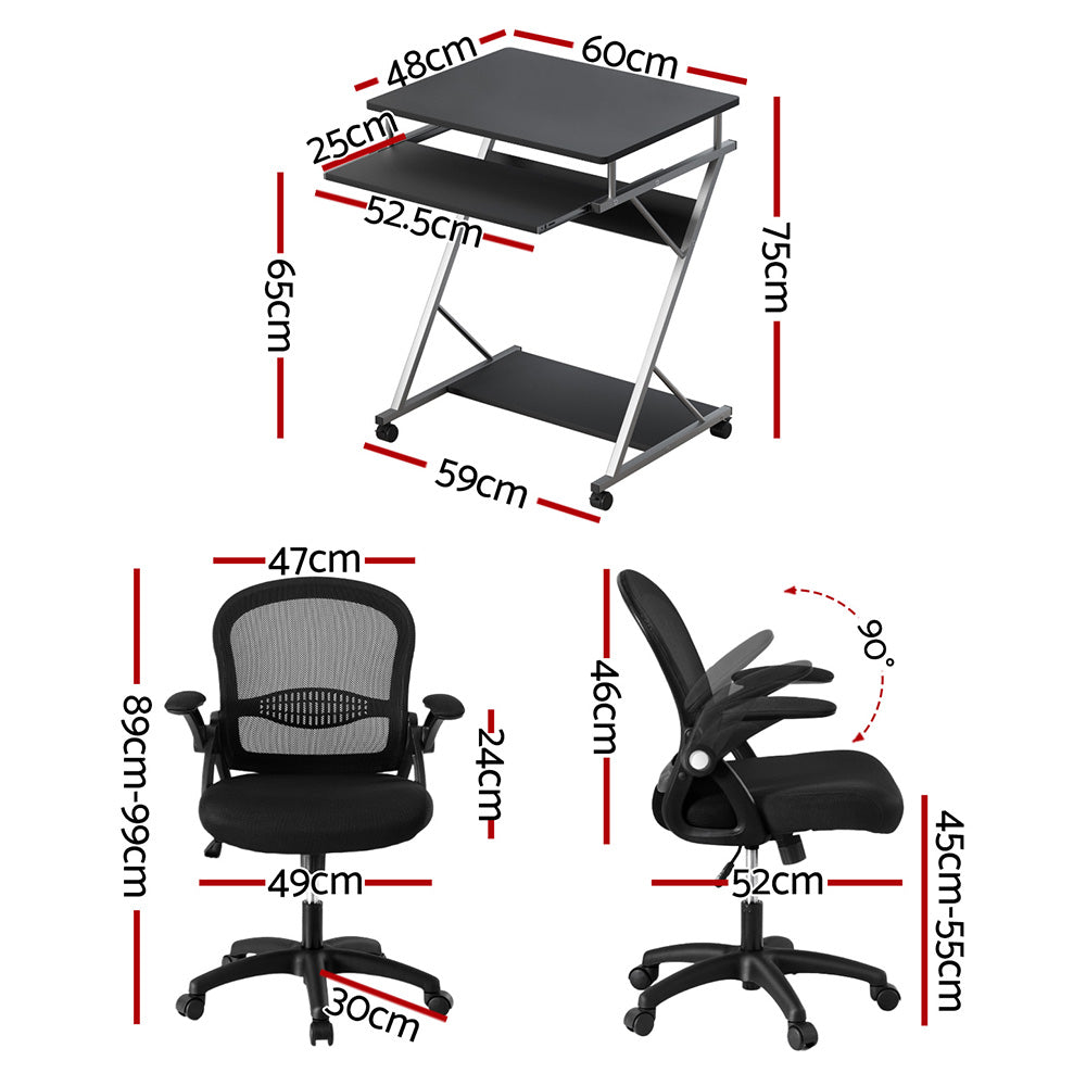 Artiss Computer Desk Mesh Office Chair Set Desks with Keyboard Shelf Try Black