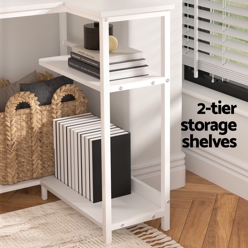 Artiss Computer Desk L-Shape Home Office Study Table Open Shelves White 100CM