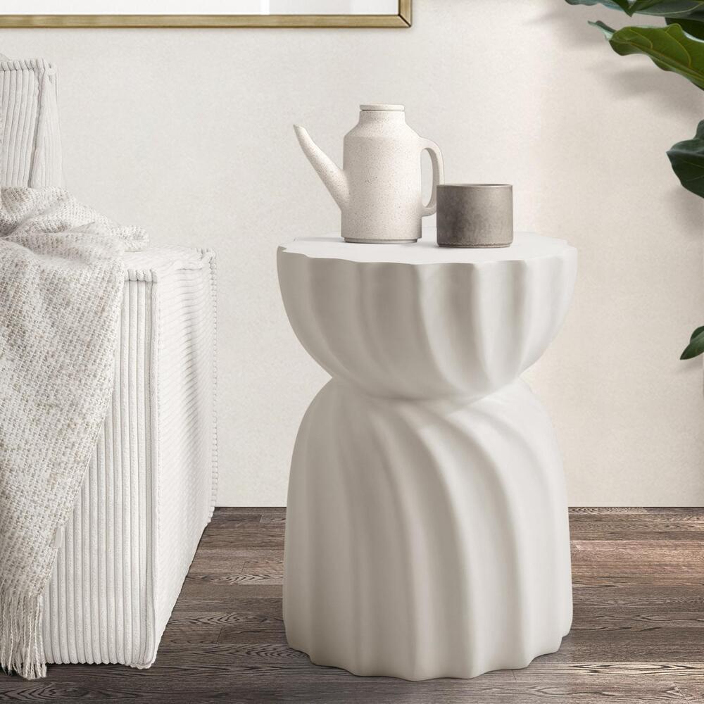 Oikiture Side Table Hourglass Concrete Stool Stand