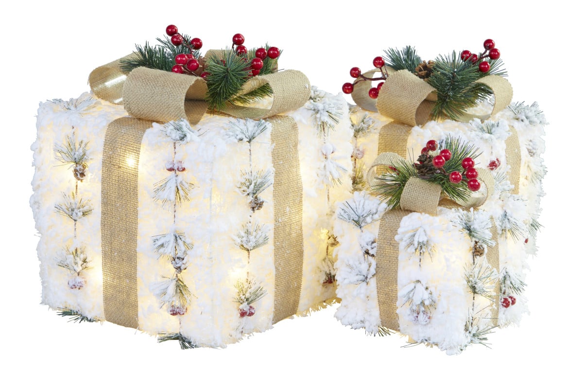 Christabelle 3 Piece Christmas Present Display Set with Lights & Hessian Bows