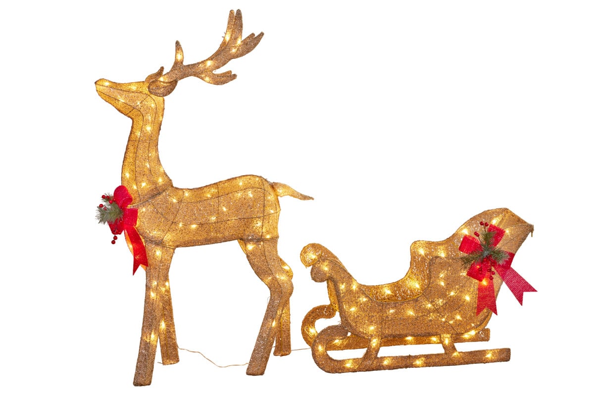 Christabelle Christmas Sleigh & Reindeer Set with Lights Indoor/Outdoor 148cm