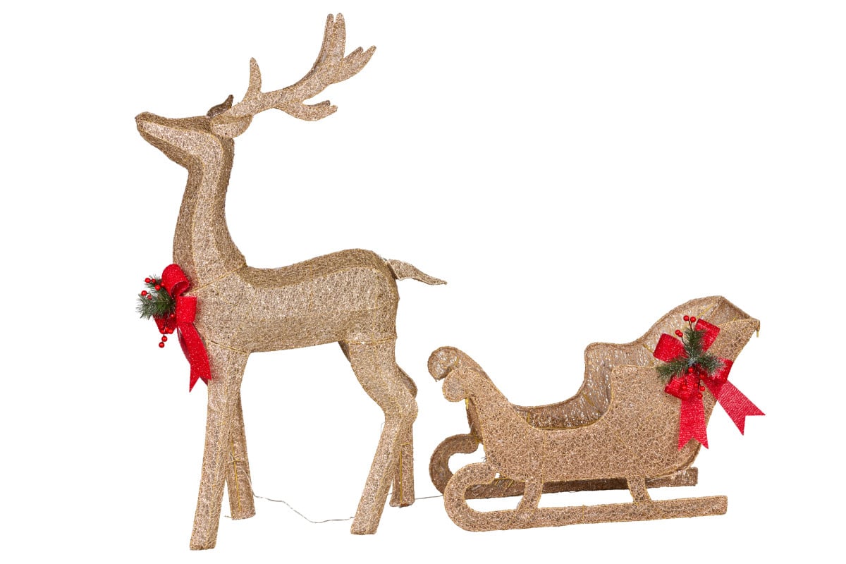 Christabelle Christmas Sleigh & Reindeer Set with Lights Indoor/Outdoor 148cm