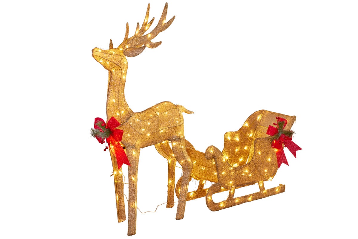 Christabelle Christmas Sleigh & Reindeer Set with Lights Indoor/Outdoor 148cm