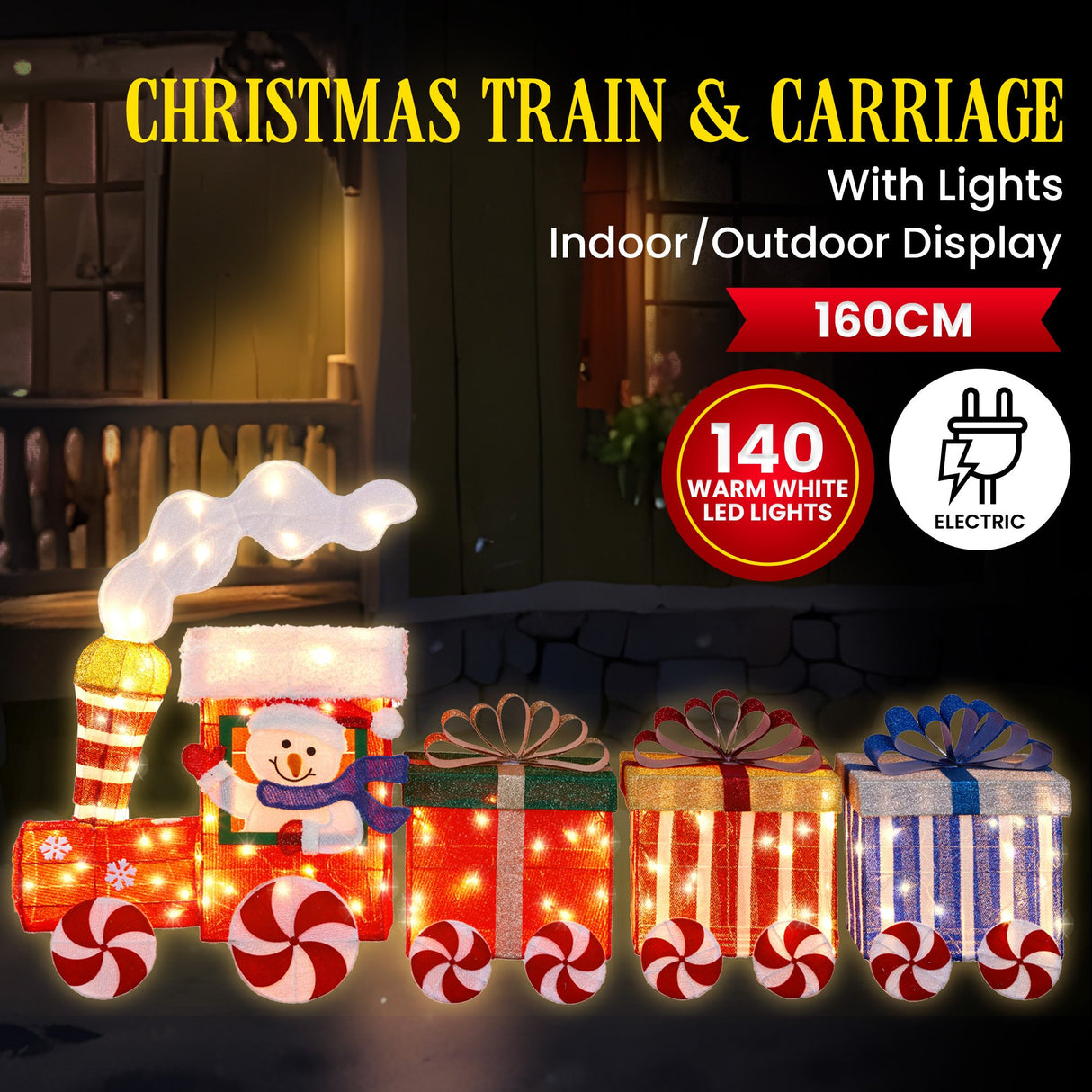 Christabelle Christmas Train & 3 Carriages with Lights Indoor/Outdoor