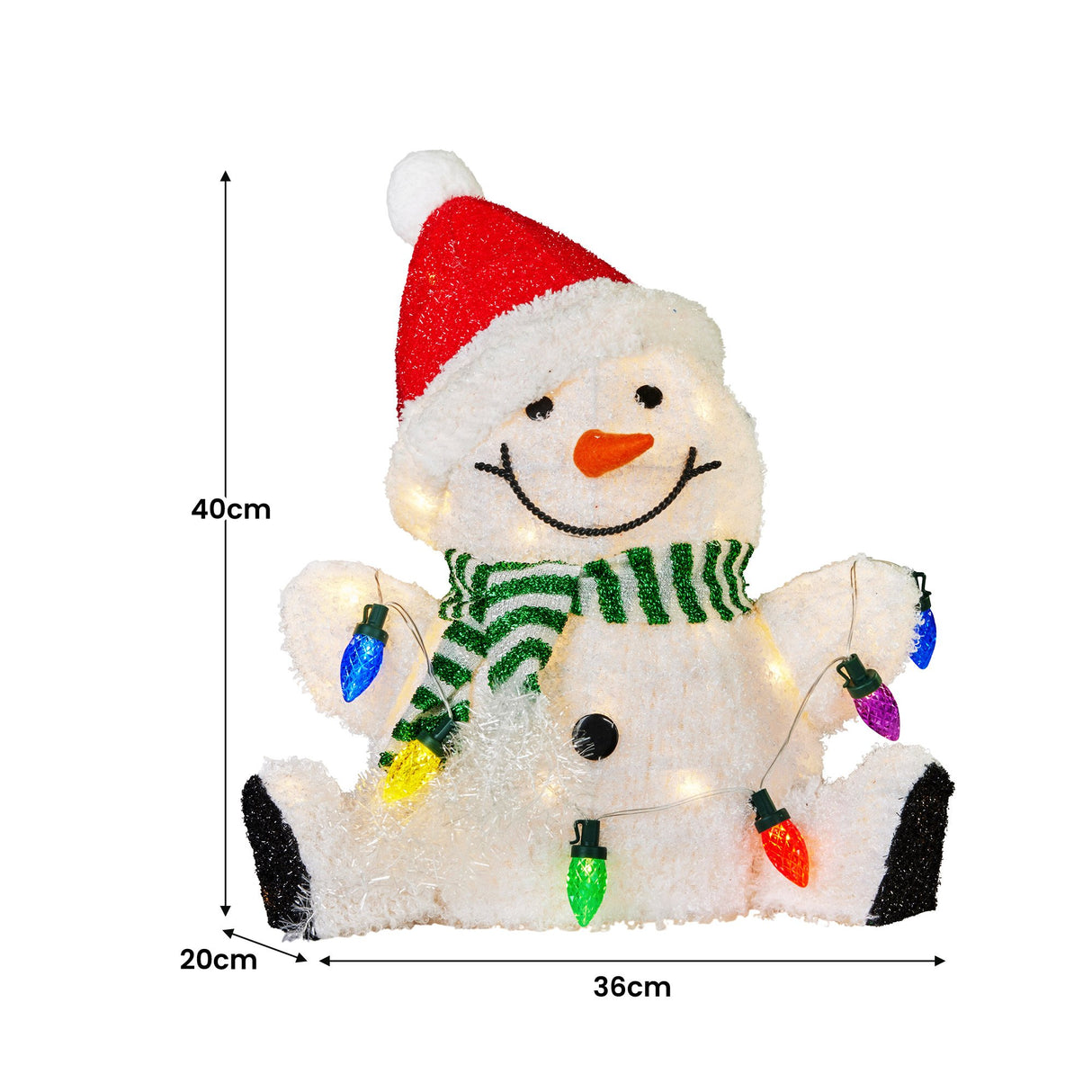 Christabelle Sitting Christmas Snowman Display with Lights - 40cm