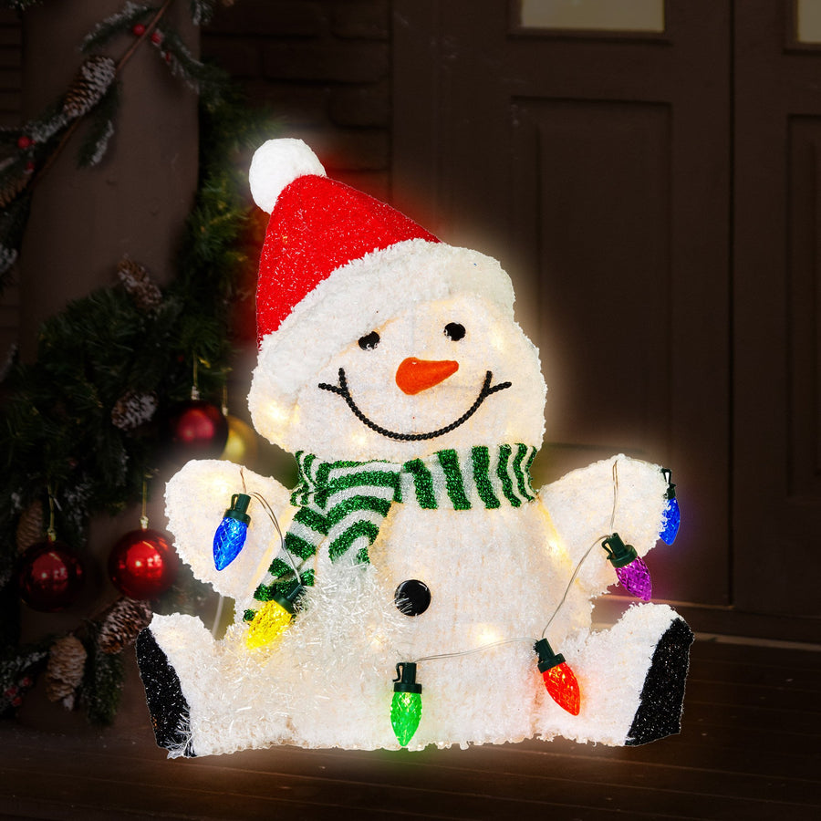 Christabelle Sitting Christmas Snowman Display with Lights - 40cm