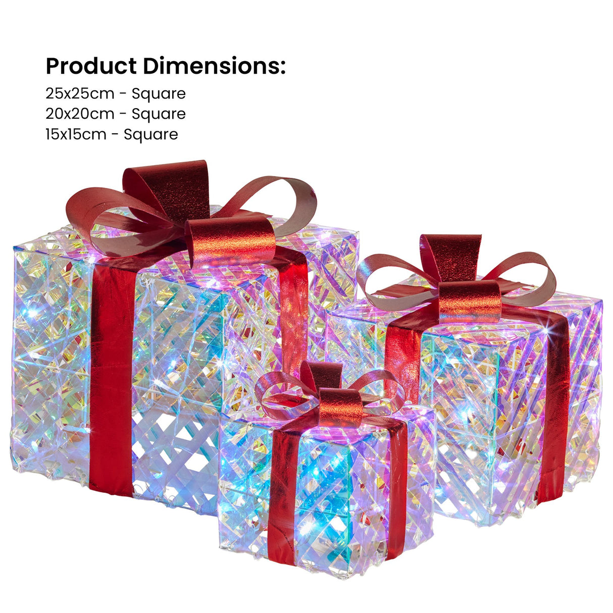 Christabelle Set of 3 Christmas Gift Boxes Display With Lights in Clear Shimmer and Red