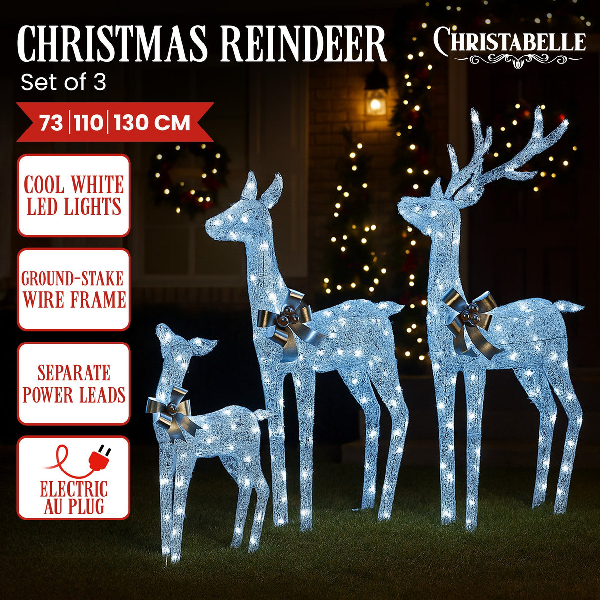 Christabelle Christmas Reindeer Display Set 3 Indoor & Outdoor Decorations Acrylic Beads Cool W